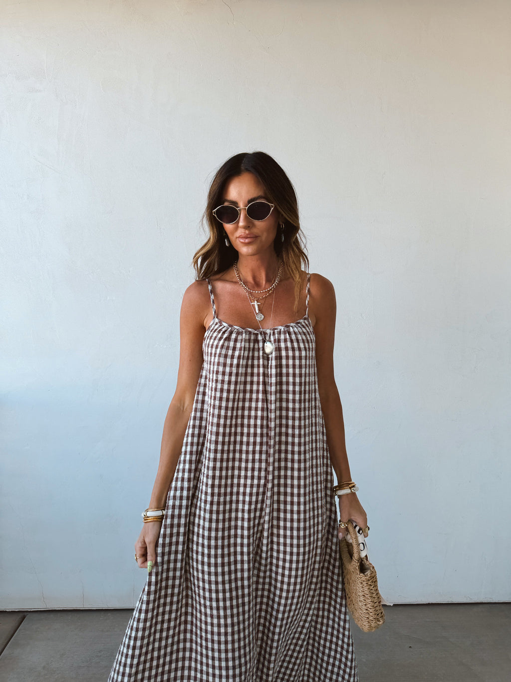 Sadie | Gingham Cotton Scoop-Neck Spaghetti Strap Maxi Dress