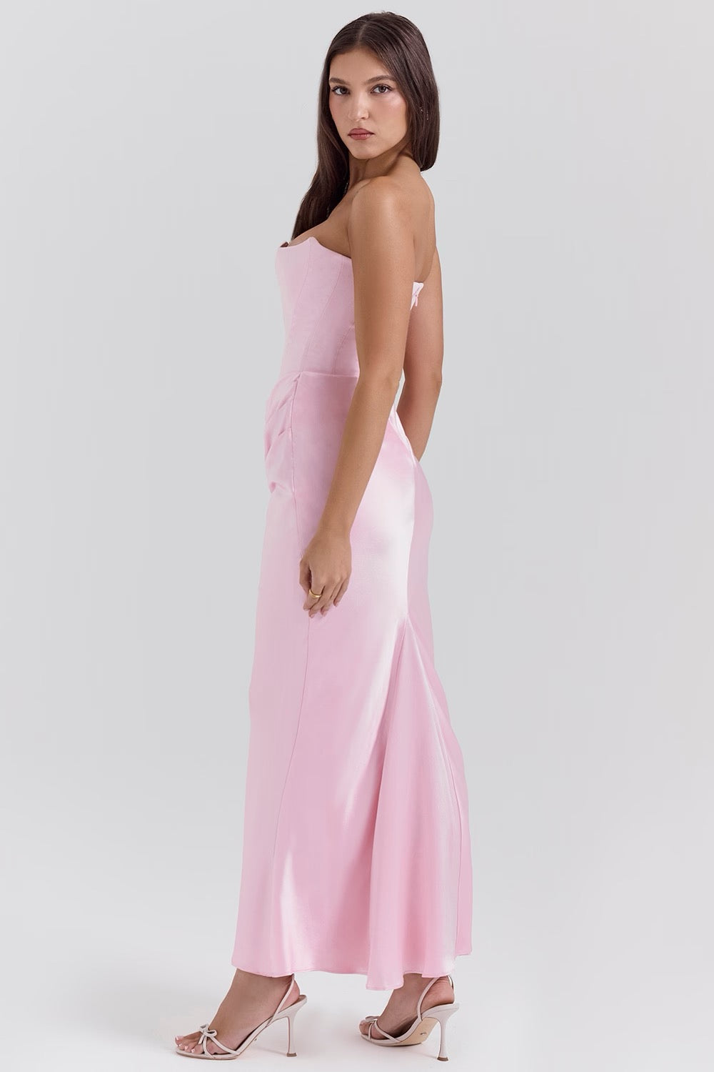 Cynthia | Strapless Draped Satin Maxi Dress