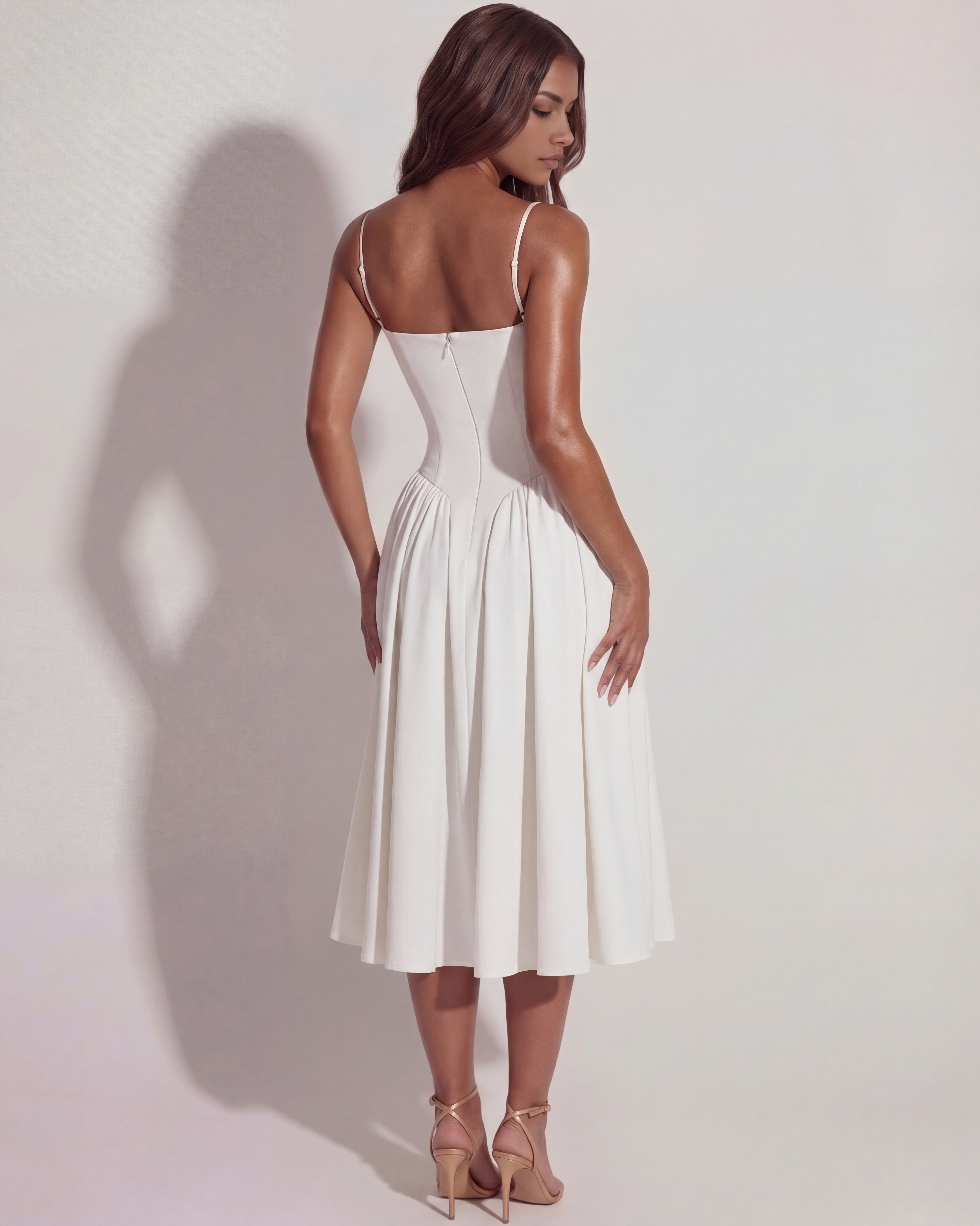 Eliza | Bustier Corset Square-Neck Full-Skirt Pocket Midi Dress