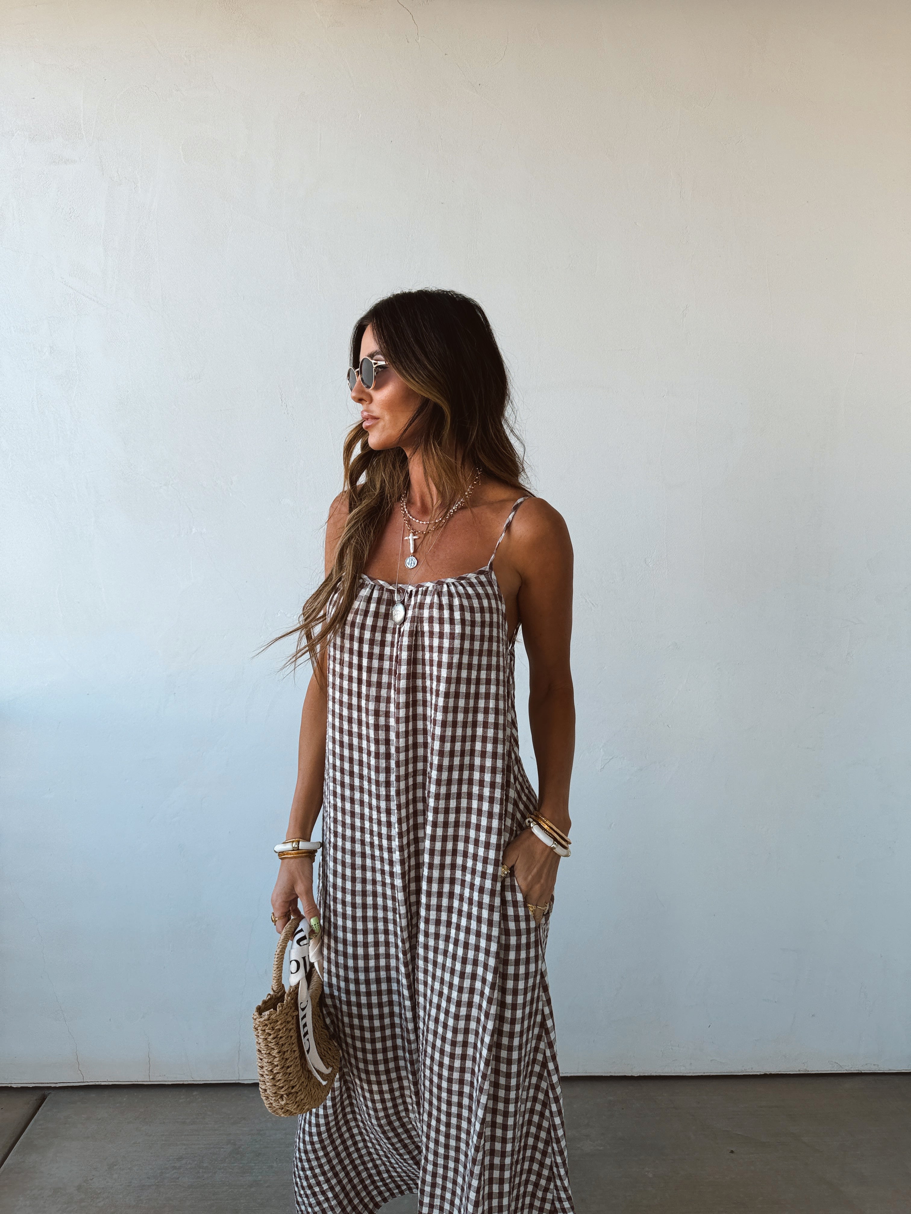 Sadie | Gingham Cotton Scoop-Neck Spaghetti Strap Maxi Dress