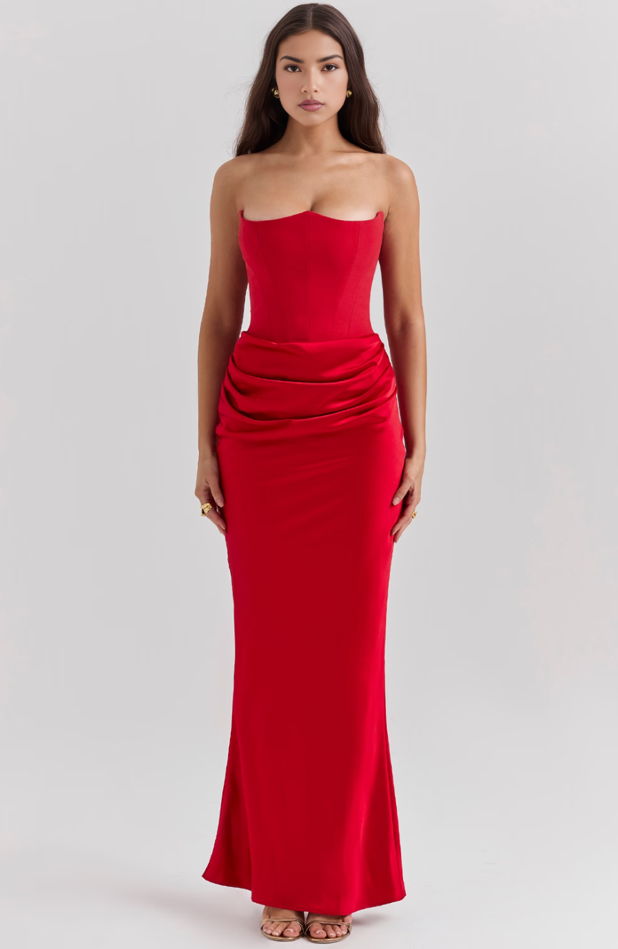 Cynthia | Strapless Draped Satin Maxi Dress