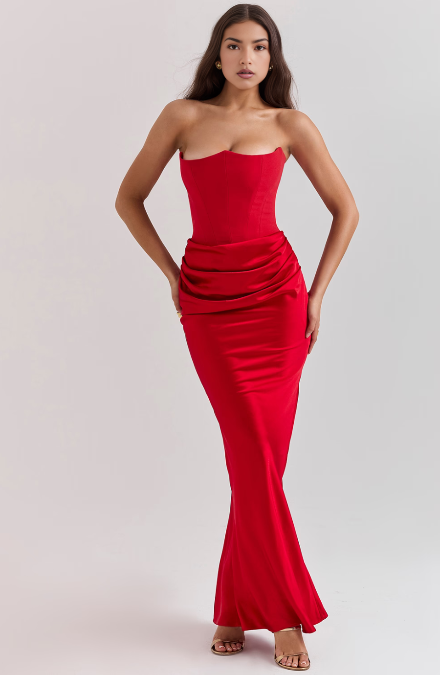 Cynthia | Strapless Draped Satin Maxi Dress