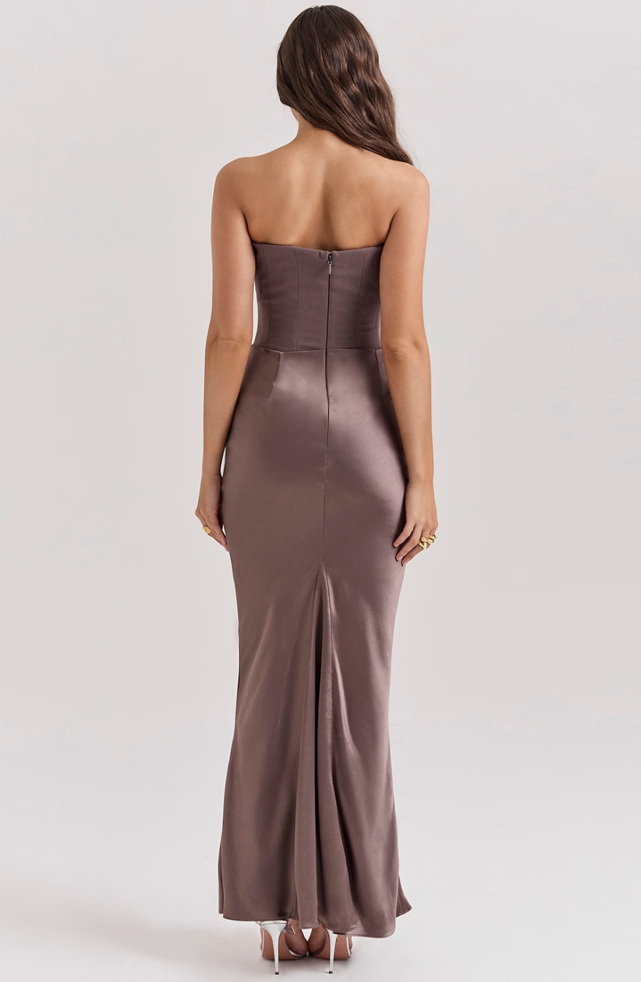 Cynthia | Strapless Draped Satin Maxi Dress