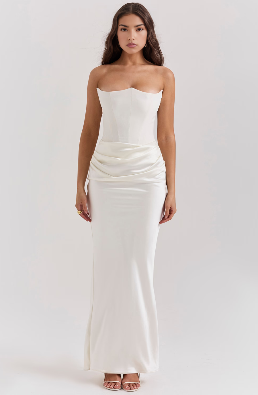 Cynthia | Strapless Draped Satin Maxi Dress