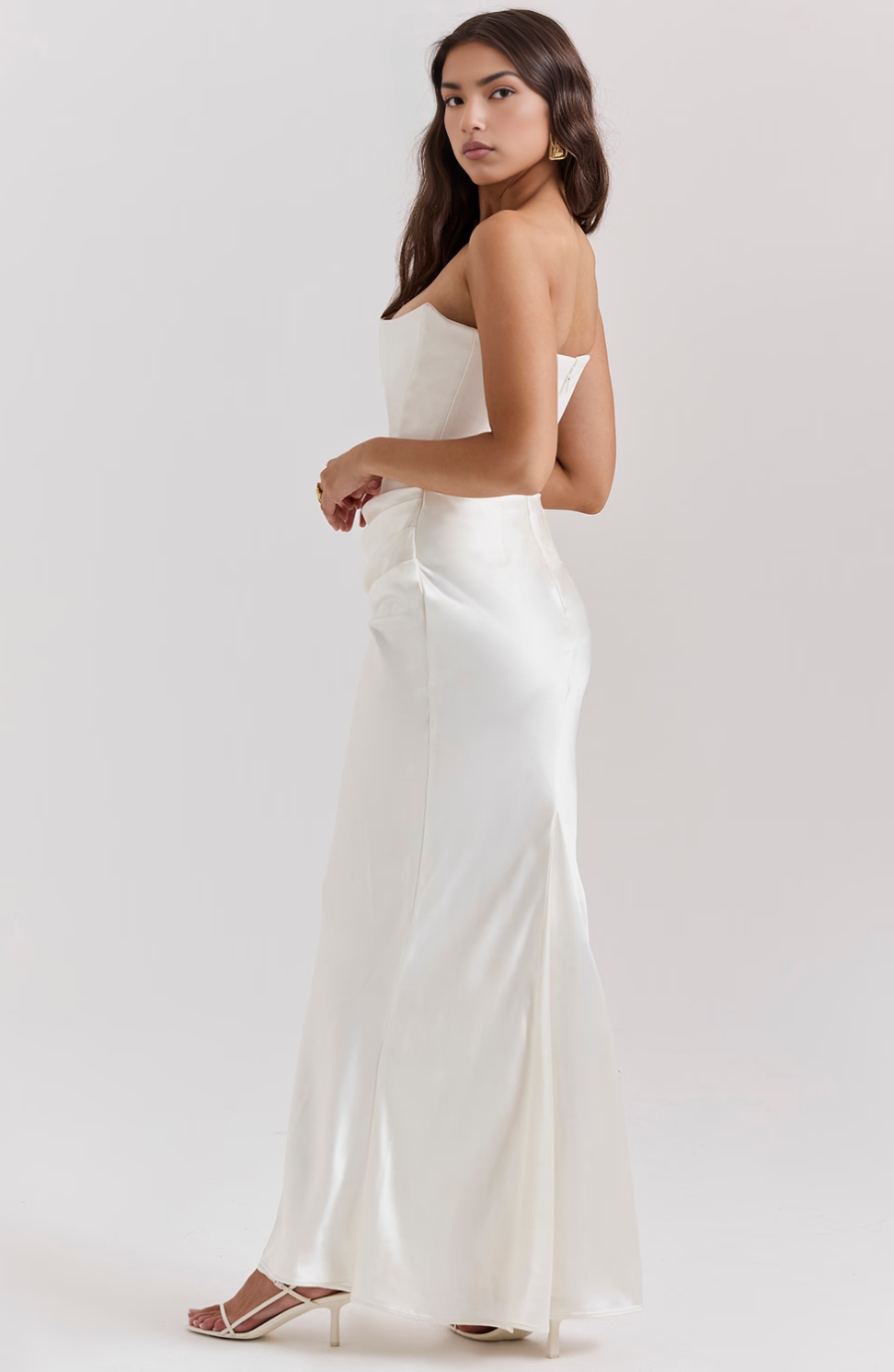 Cynthia | Strapless Draped Satin Maxi Dress