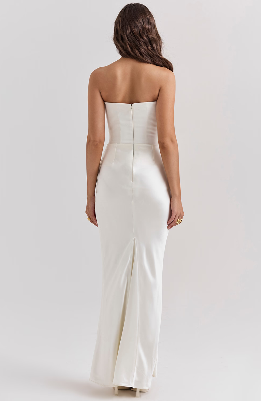 Cynthia | Strapless Draped Satin Maxi Dress