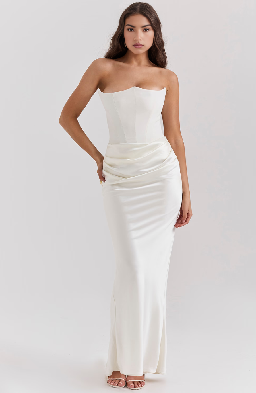 Cynthia | Strapless Draped Satin Maxi Dress