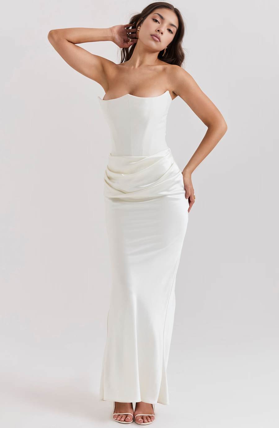 Cynthia | Strapless Draped Satin Maxi Dress
