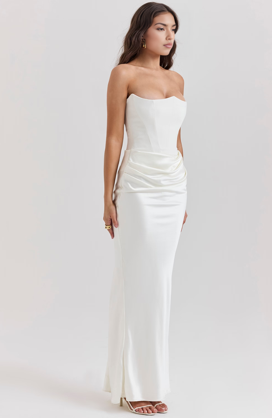 Cynthia | Strapless Draped Satin Maxi Dress