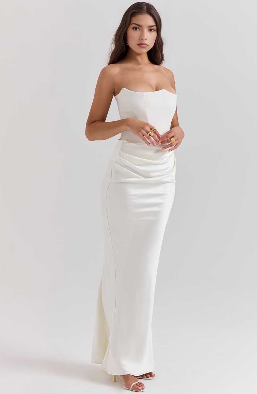 Cynthia | Strapless Draped Satin Maxi Dress