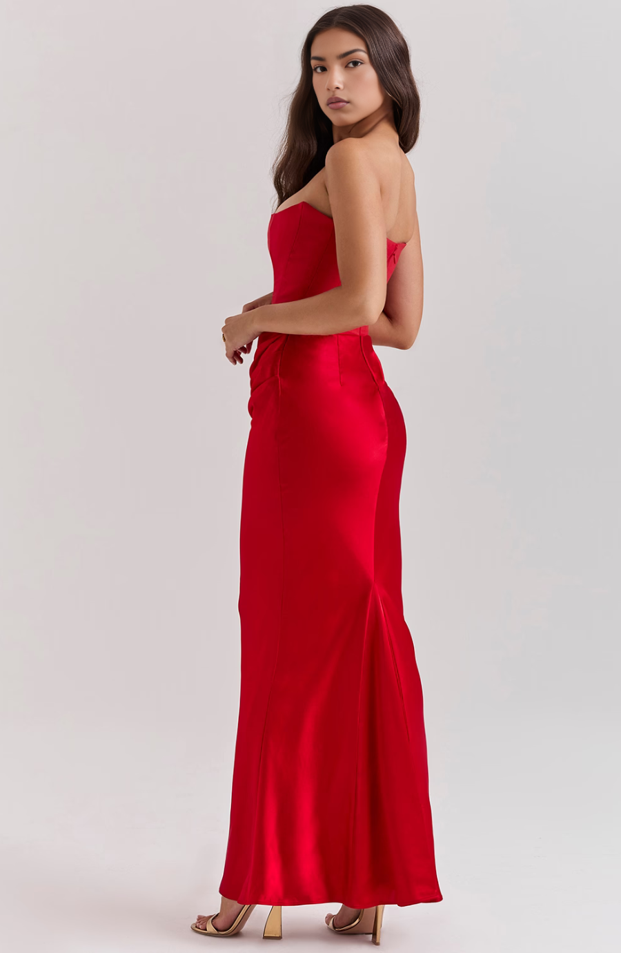 Cynthia | Strapless Draped Satin Maxi Dress
