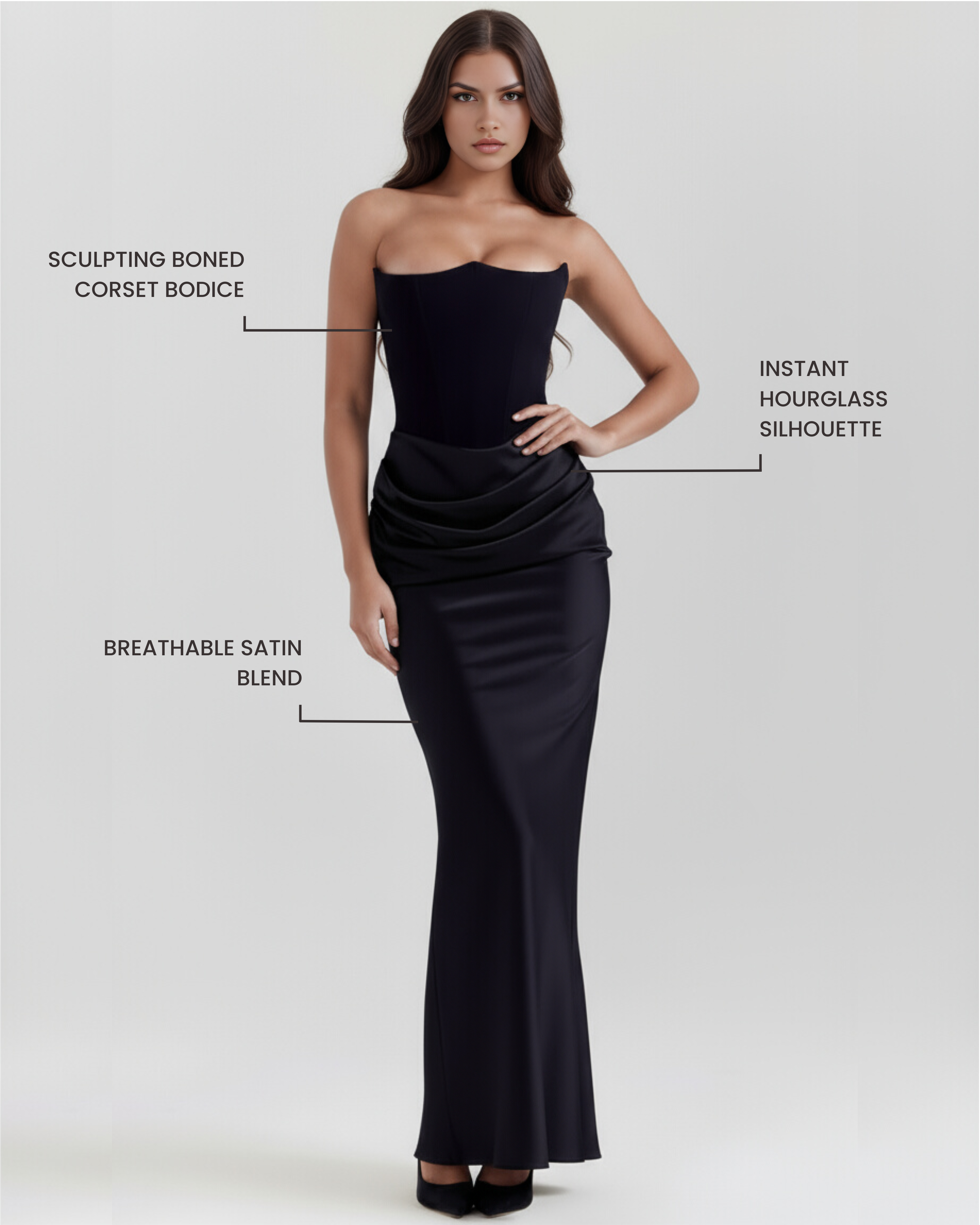 Lillian | Satin Corset Strapless Ruched Bodycon Maxi Gown