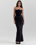 Lillian | Satin Corset Strapless Ruched Bodycon Maxi Gown