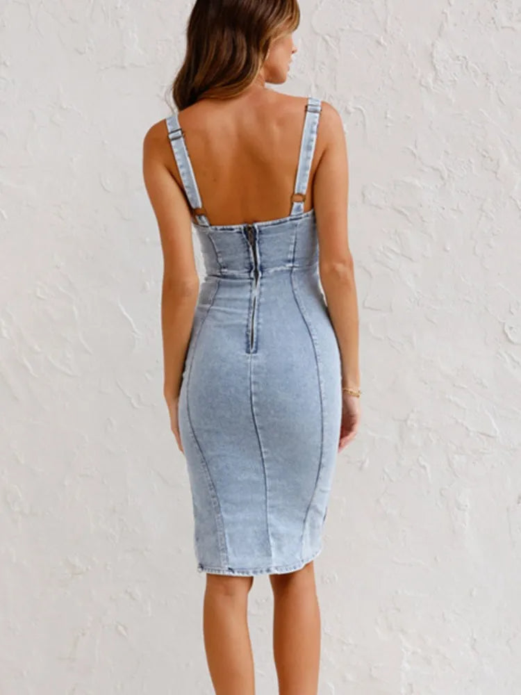 Tamsina | Denim Bodycon Corset Midi Dress
