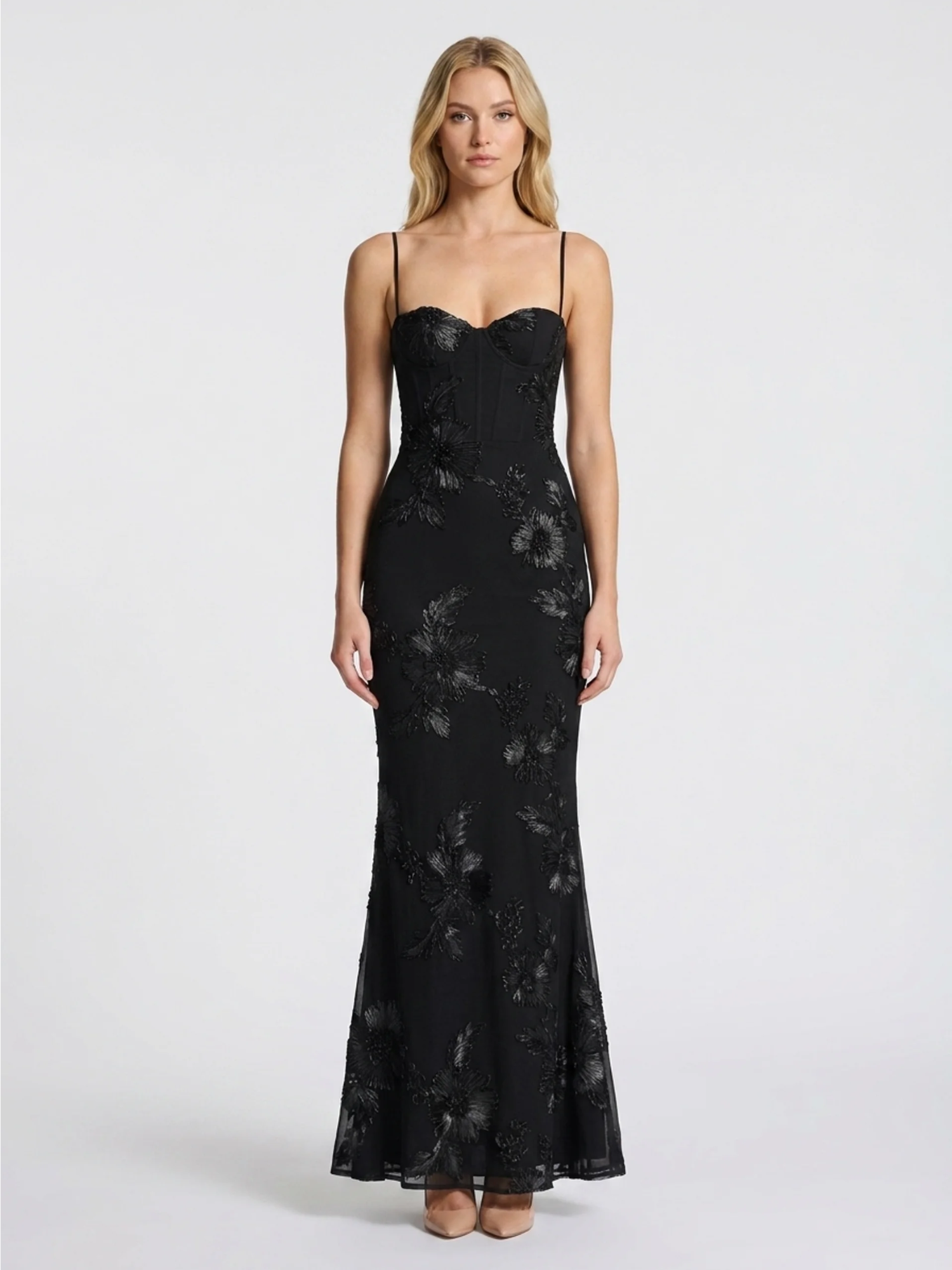 YARDLEY Women's Floral Appliqué Backless Maxi Dress