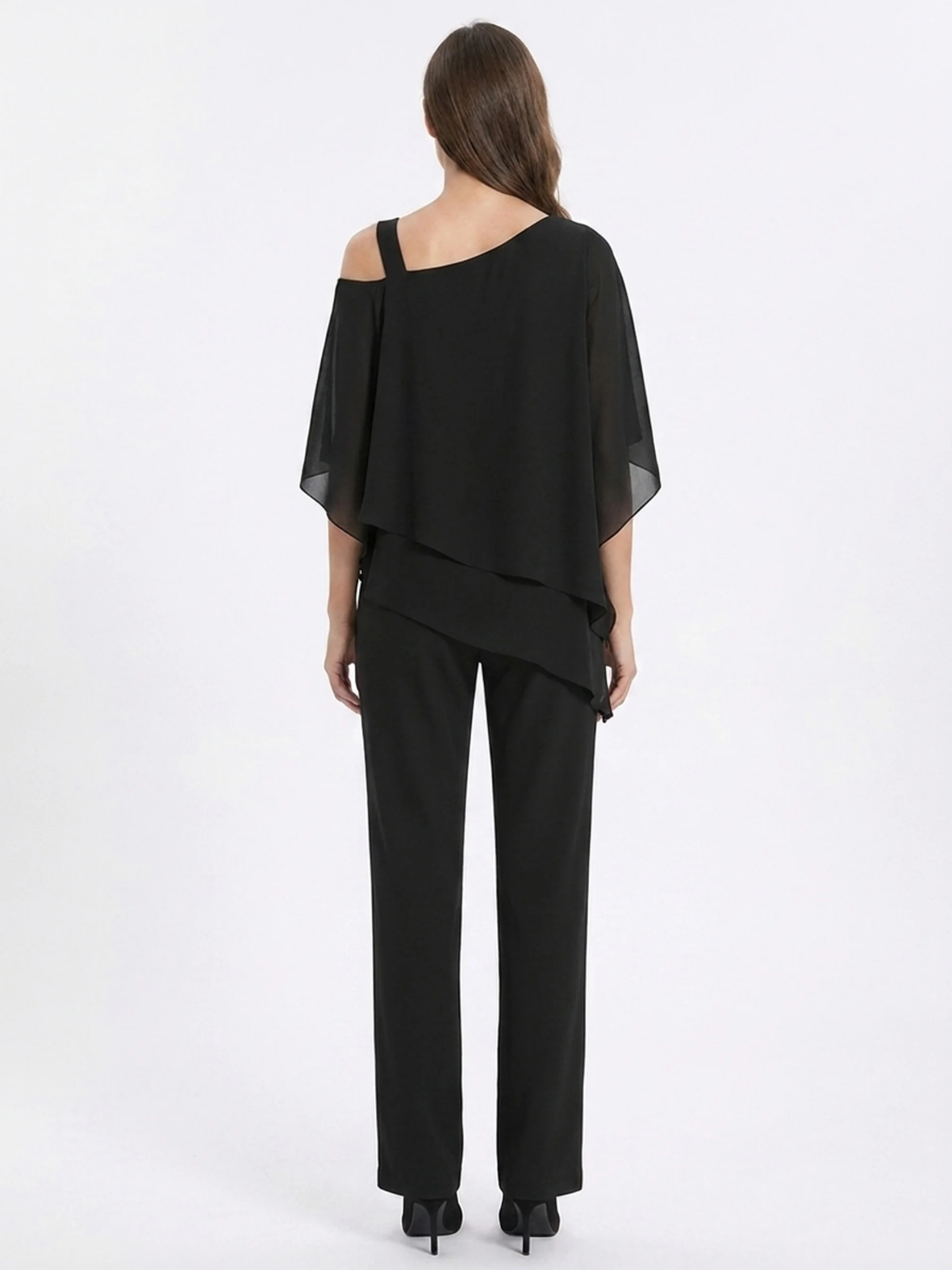 CASSIA Women's Cold Shoulder Overlay Top and Trouser Set