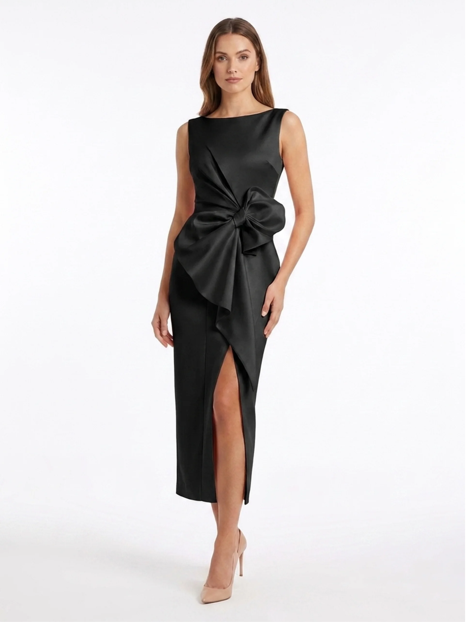 FARRAH Women's Sleeveless Bow Detail Midi Dress