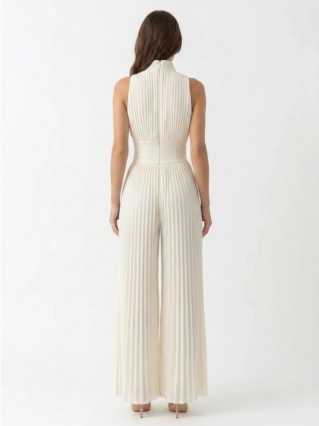 SABINE Women's Deep V-Neck Pleated Wide Leg Jumpsuit