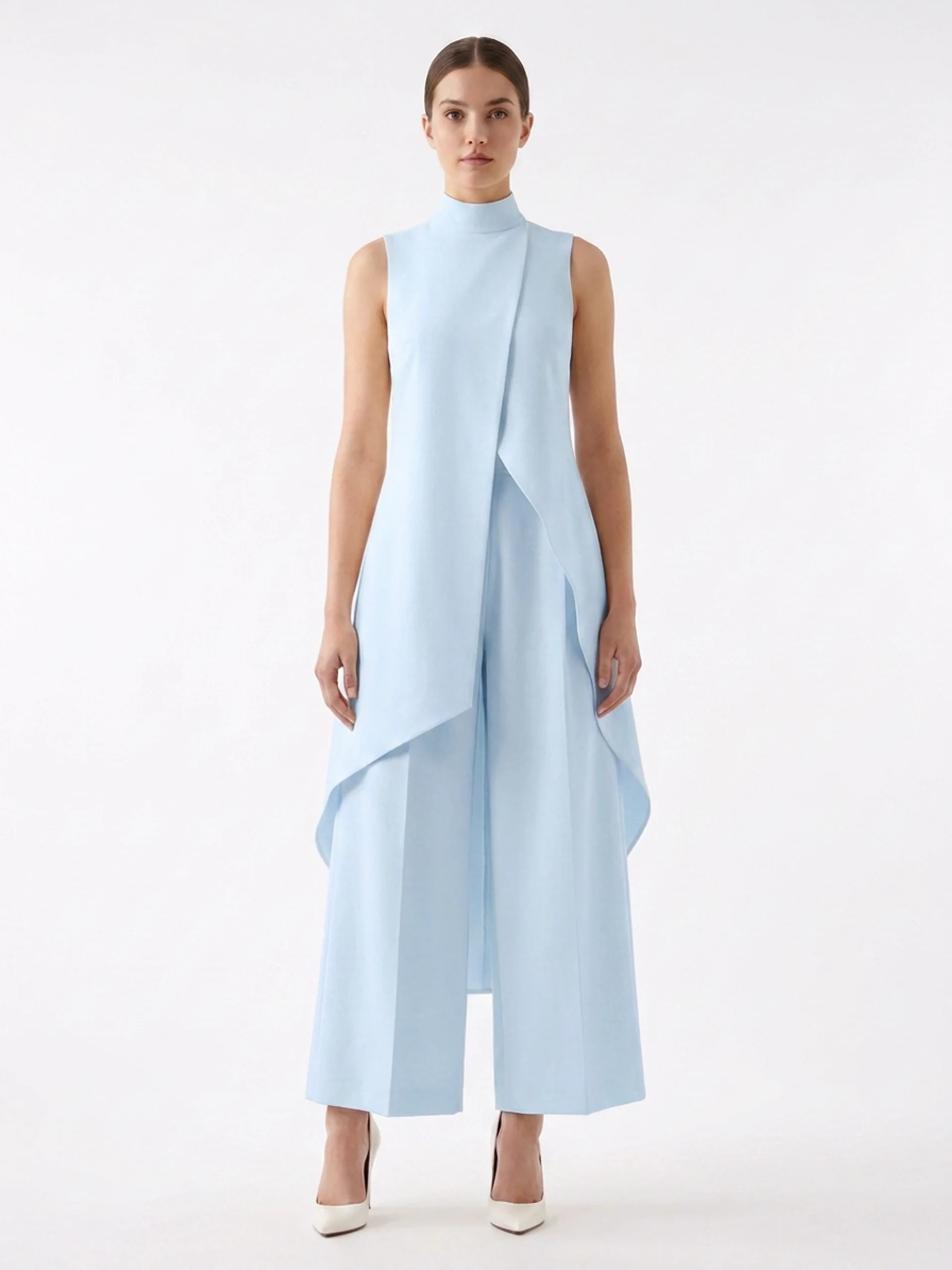 GIA Women's Sleeveless Asymmetric Overlay Top and Wide Leg Trouser Set