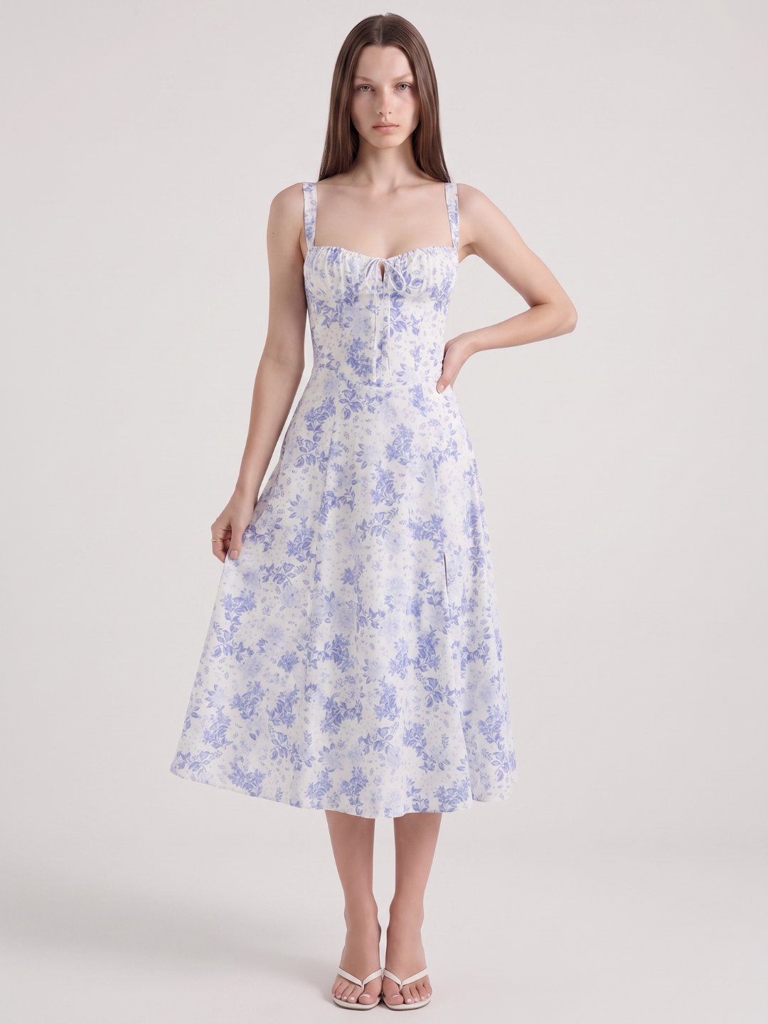Julia | Rose Print Corset Bustier Midi Sundress