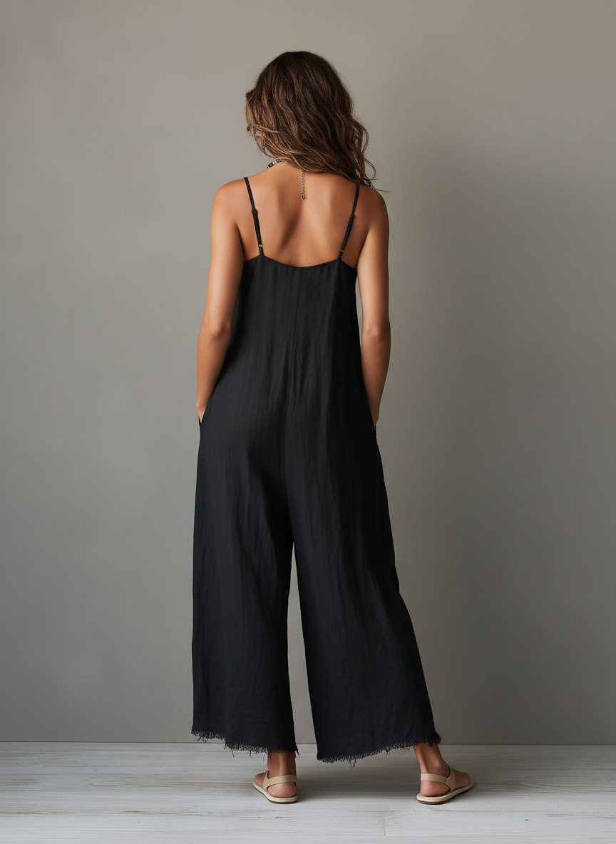 Heidi | Linen Frayed-Hem Wide-Leg Jumpsuit