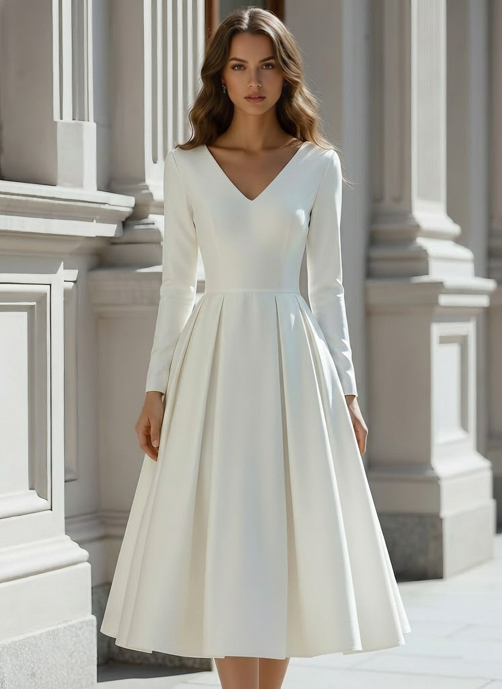 Mira | V-Neck Long-Sleeve A-Line Midi Dress