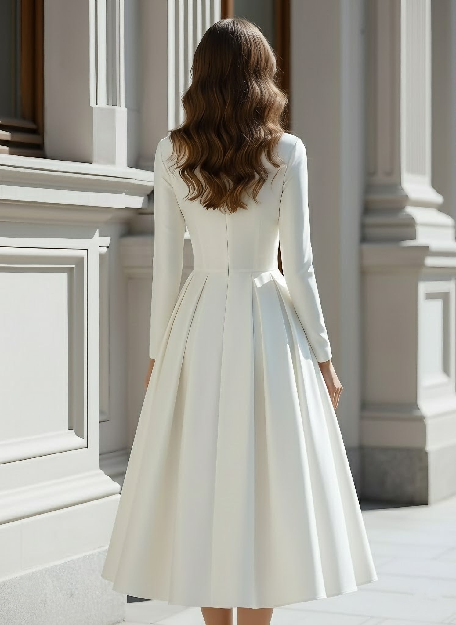 Mira | V-Neck Long-Sleeve A-Line Midi Dress