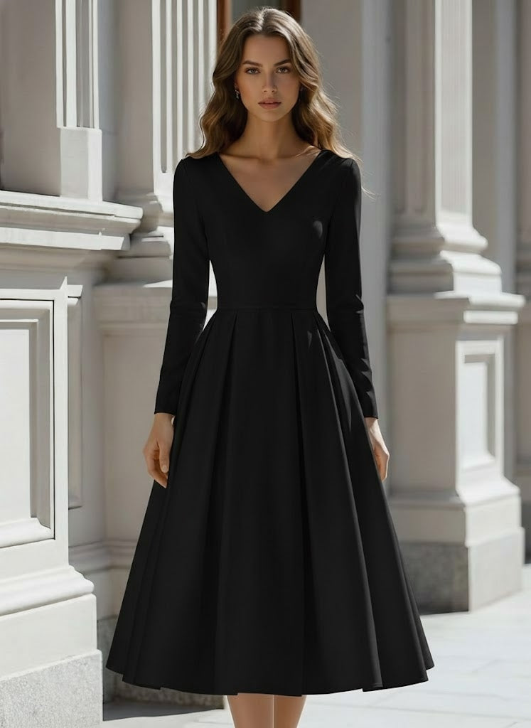 Mira | V-Neck Long-Sleeve A-Line Midi Dress