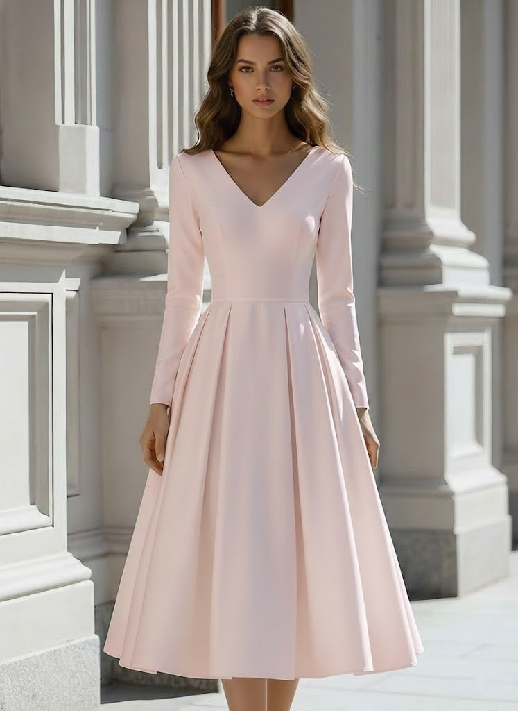 Mira | V-Neck Long-Sleeve A-Line Midi Dress