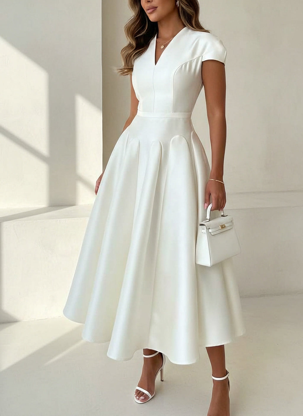 Talia | V-Neck Cap-Sleeve A-Line Midi Dress