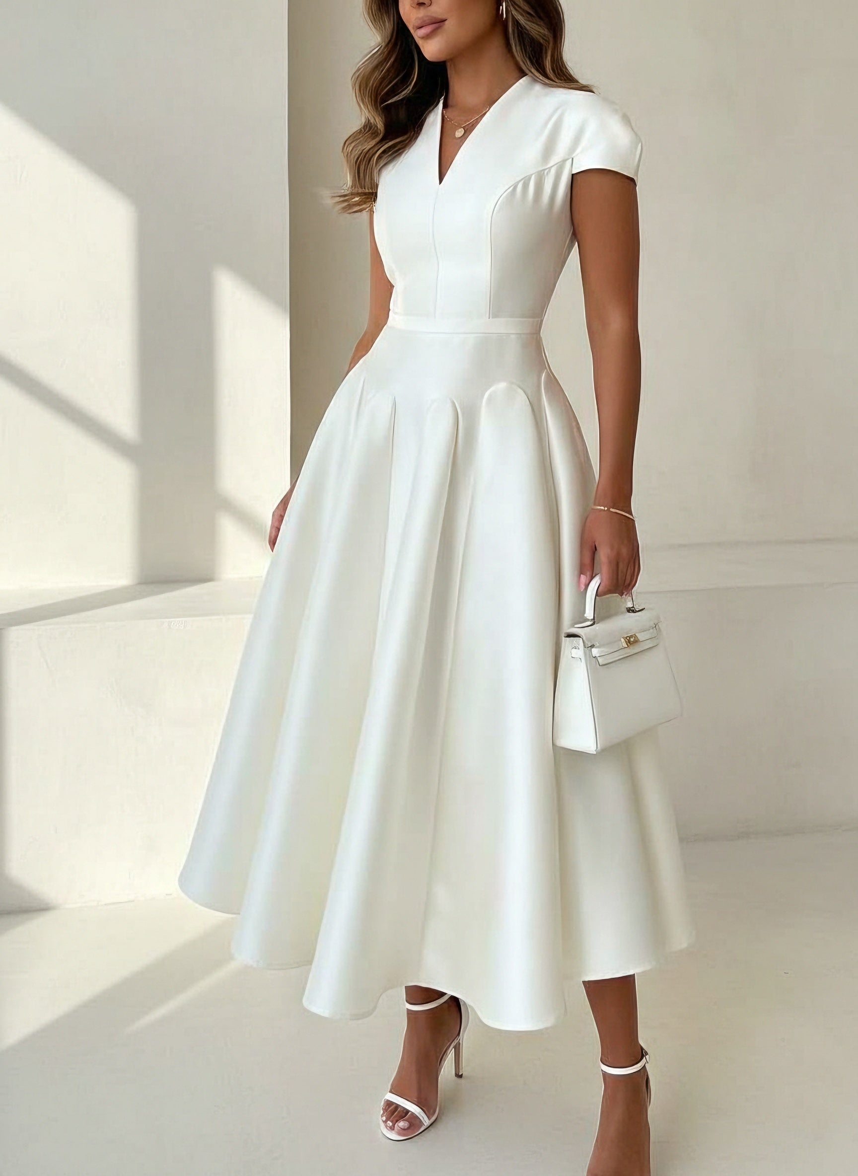 Talia | V-Neck Cap-Sleeve A-Line Midi Dress