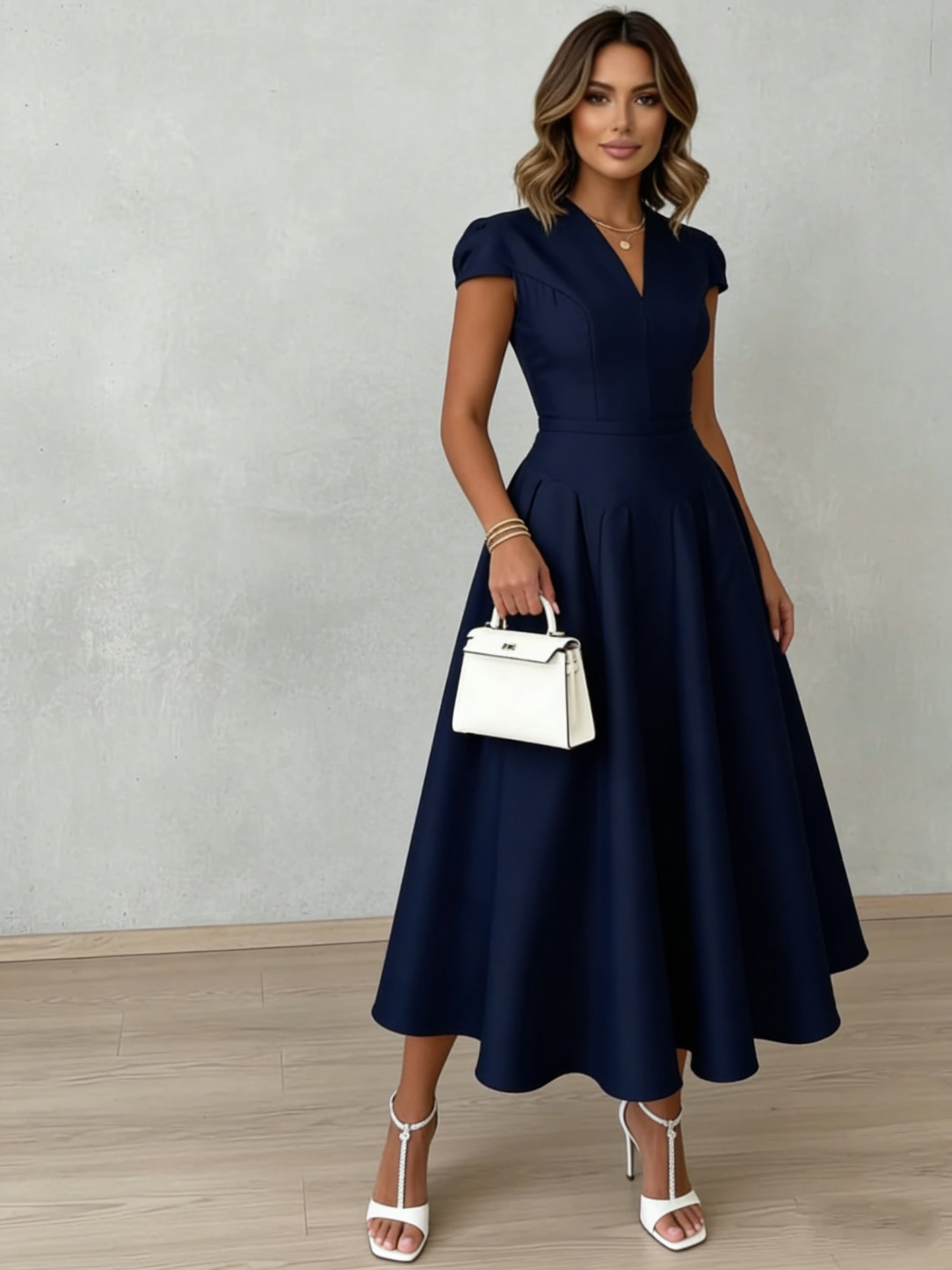 Talia | V-Neck Cap-Sleeve A-Line Midi Dress