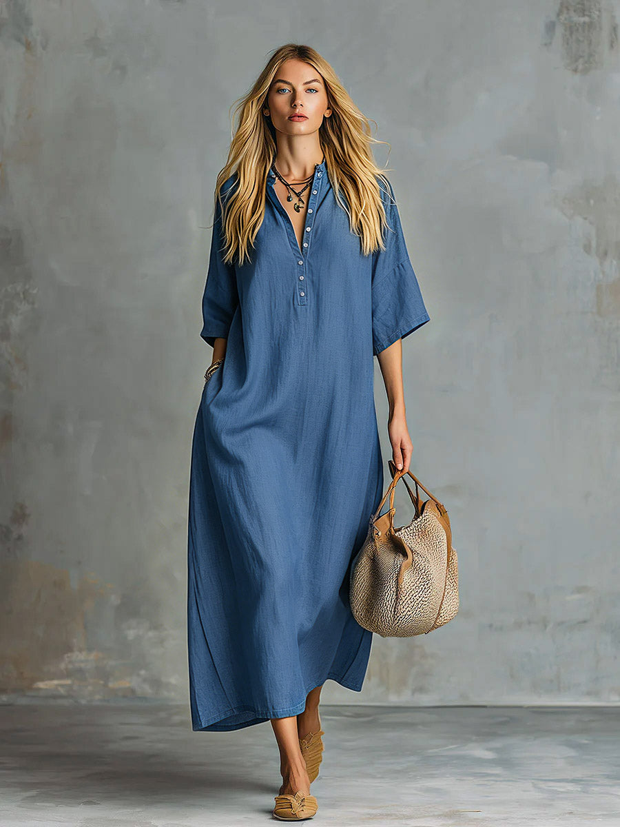 Jacky | Button-Front Oversized Shirt Maxi Dress