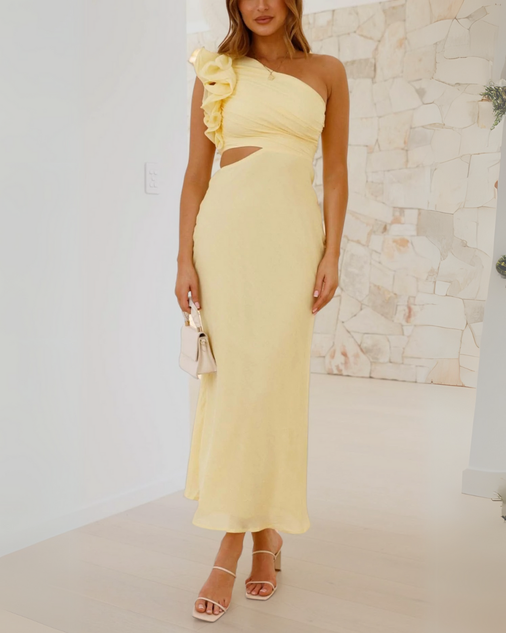 Linda | One-Shoulder Cutout Floral-Accent Maxi Dress