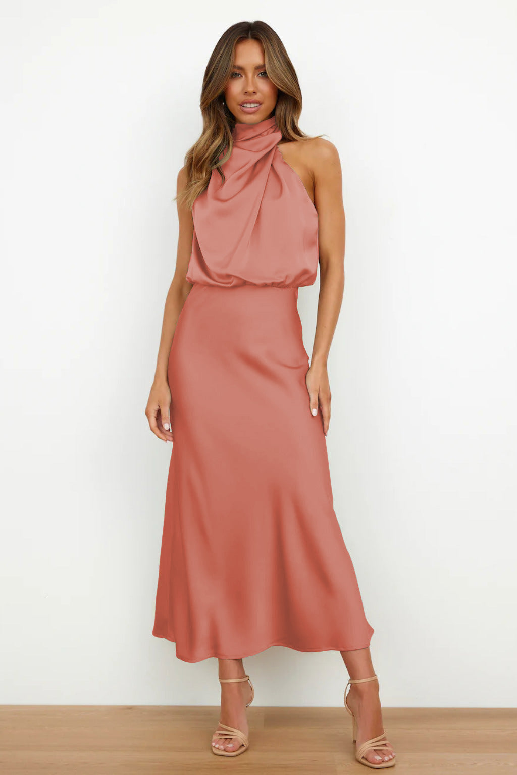 Vera | Satin High-Neck Halter Maxi Dress