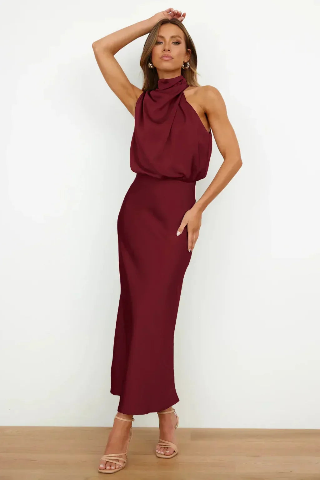 Vera | Satin High-Neck Halter Maxi Dress