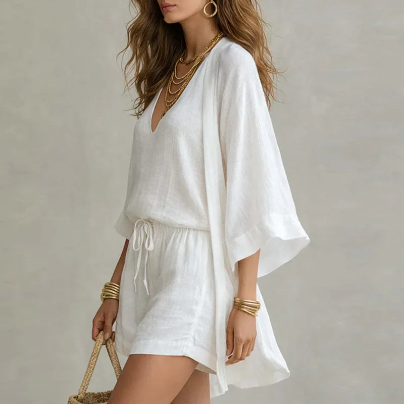 Janet | Linen Kimono Tank Shorts Co-ord Set