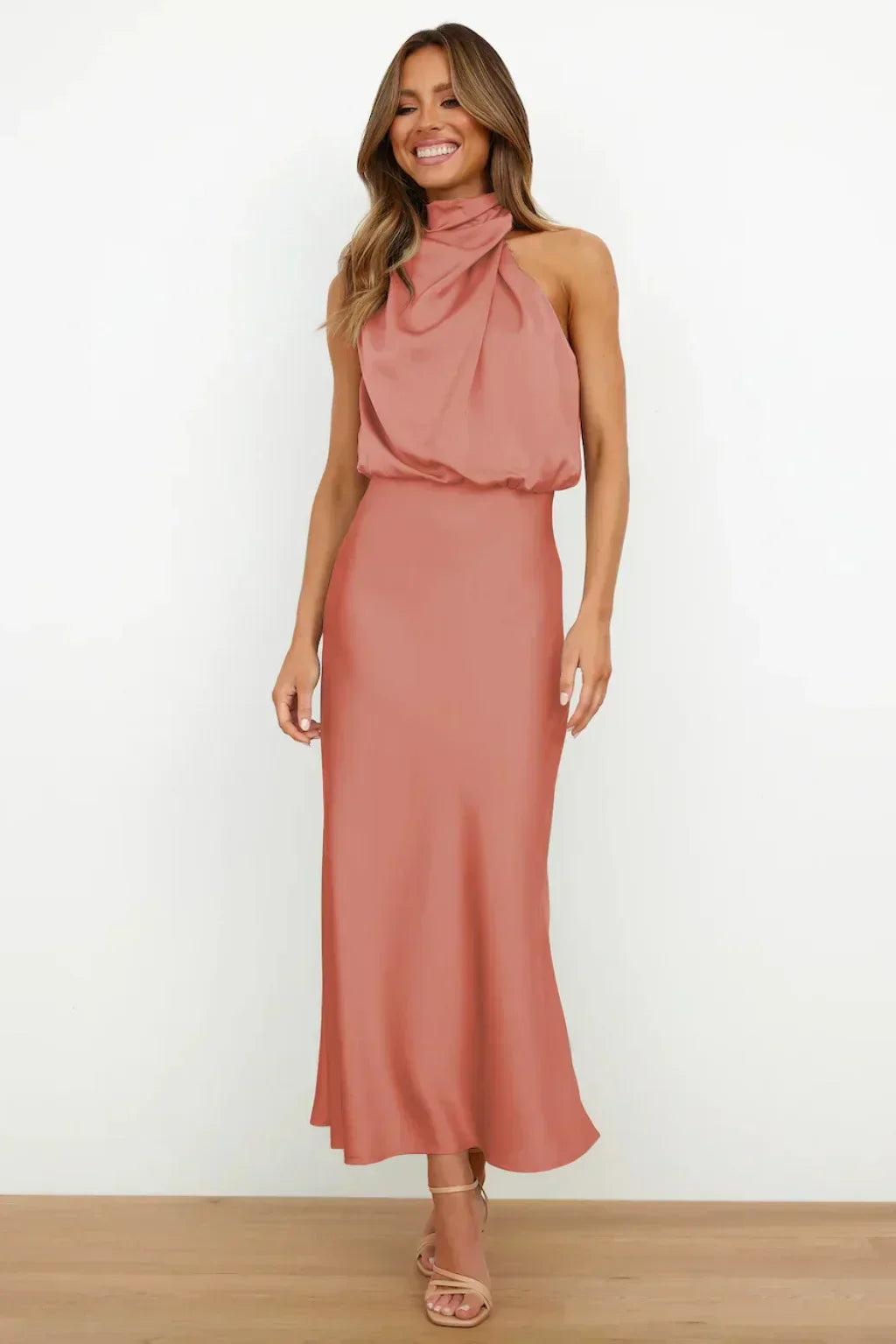 Vera | Satin High-Neck Halter Maxi Dress