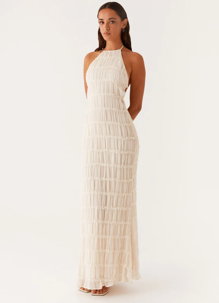 Romy | Halter Backless Textured Maxi Dress