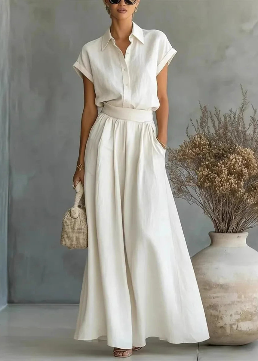Pauline | Linen Collared Top Belted Skirt Co-ord Set
