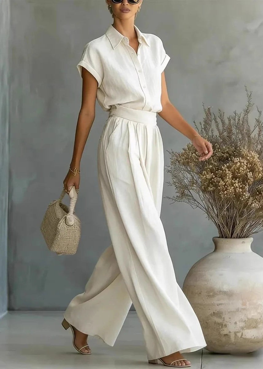 Pauline | Linen Collared Top Belted Skirt Co-ord Set