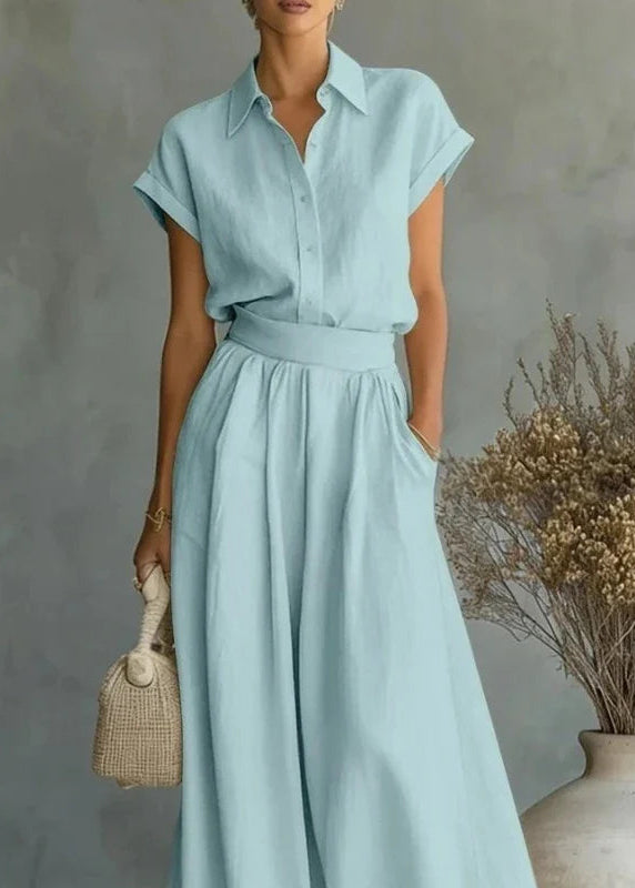 Pauline | Linen Collared Top Belted Skirt Co-ord Set