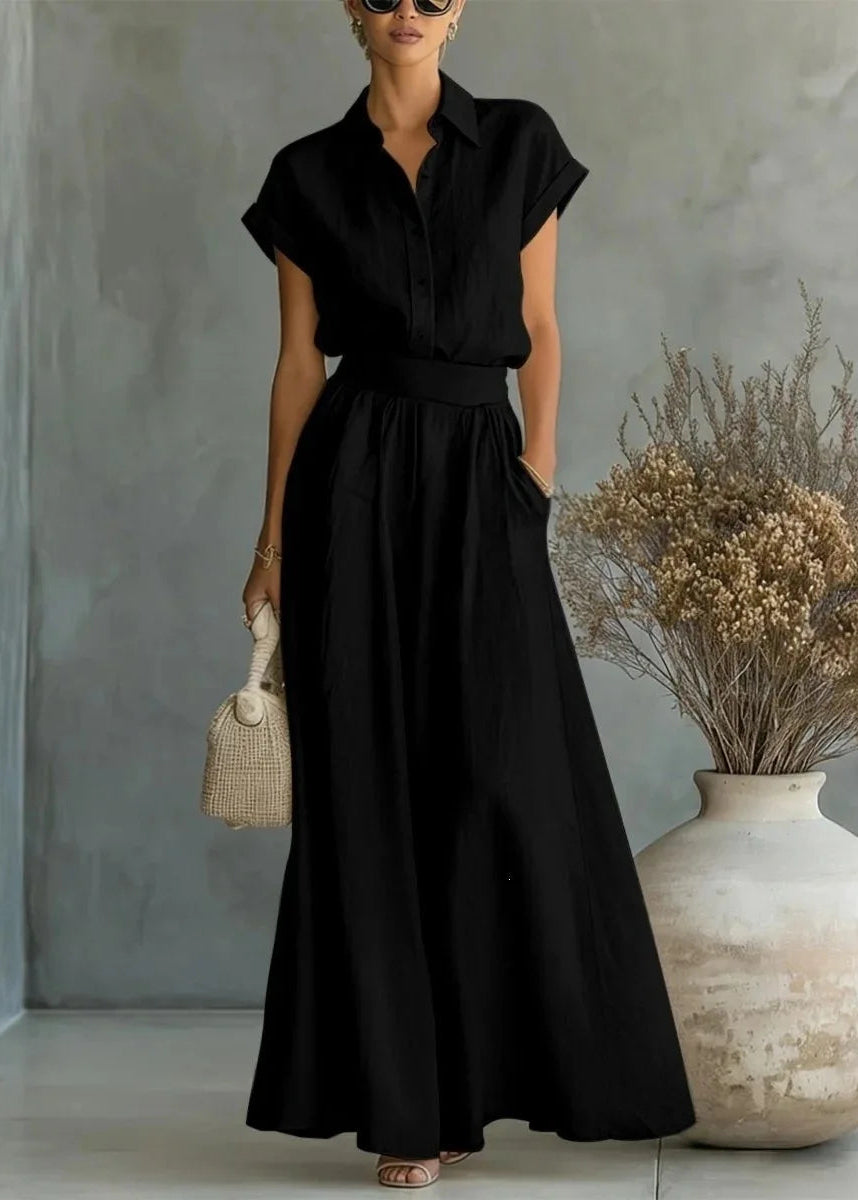 Pauline | Linen Collared Top Belted Skirt Co-ord Set