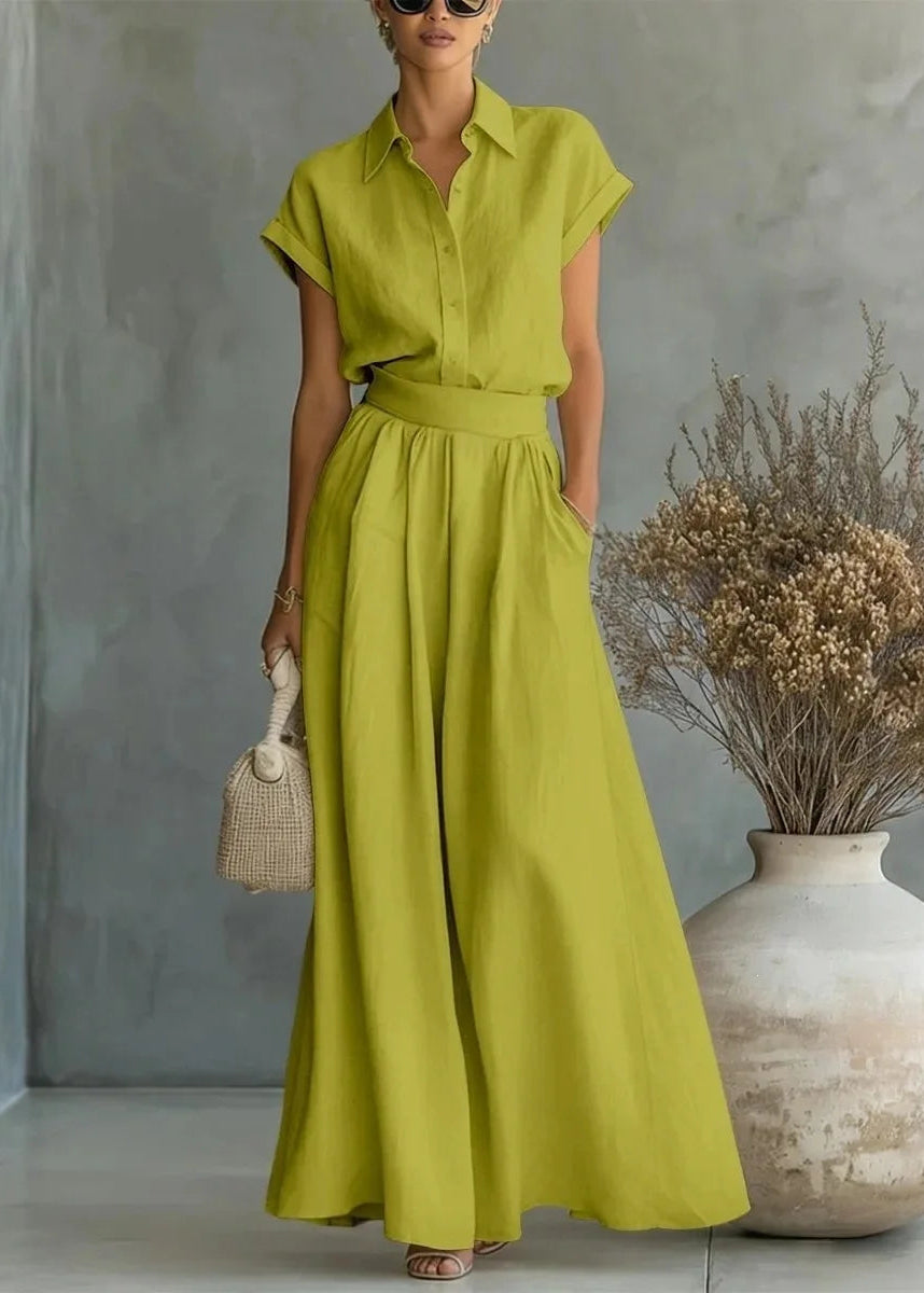 Pauline | Linen Collared Top Belted Skirt Co-ord Set
