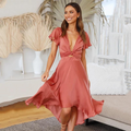 Ilaria | Satin Twist-Front Ruffle Midi Dress