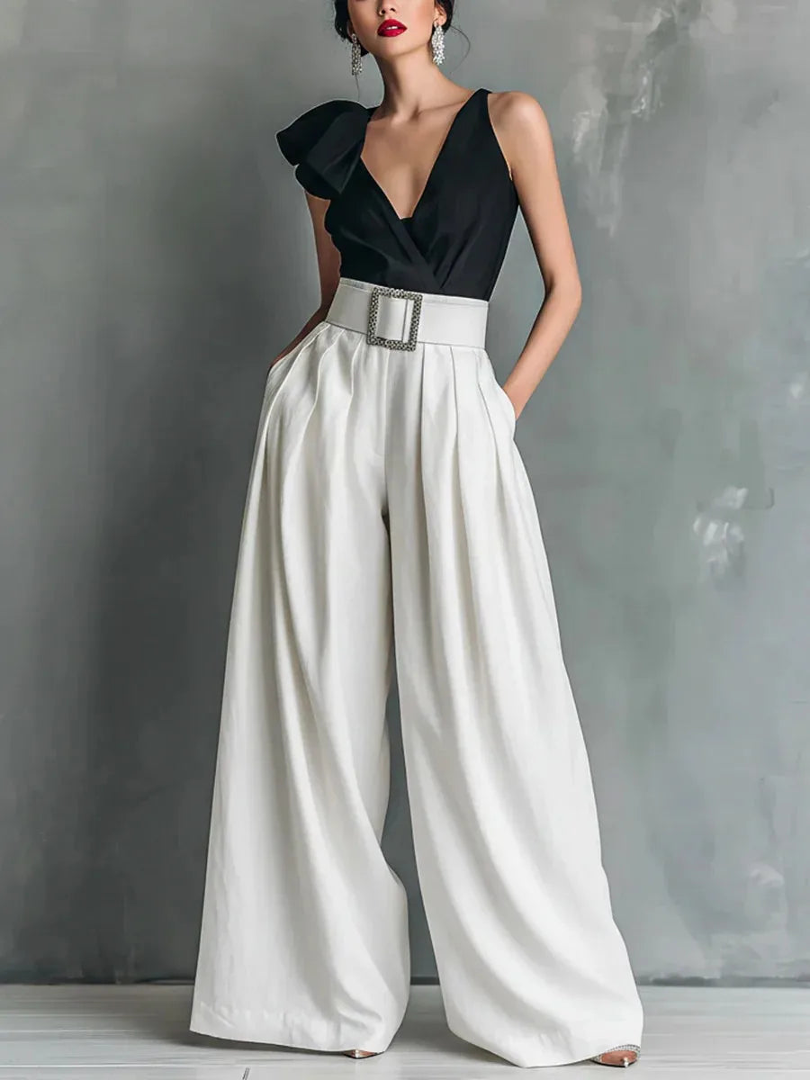 Brenda | Belted Wide-Leg Pleated Trousers