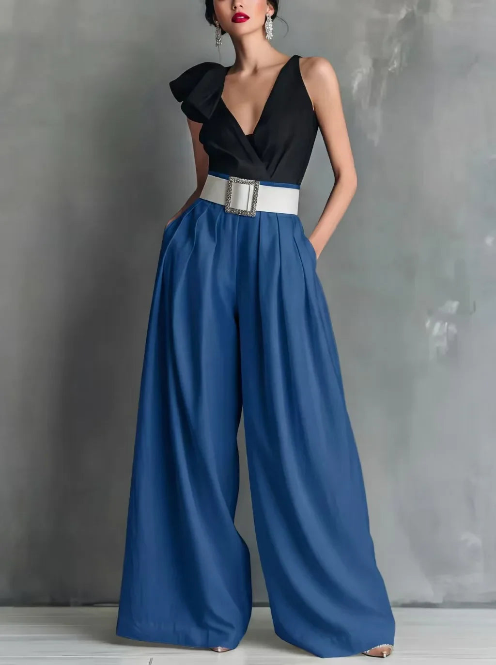 Brenda | Belted Wide-Leg Pleated Trousers