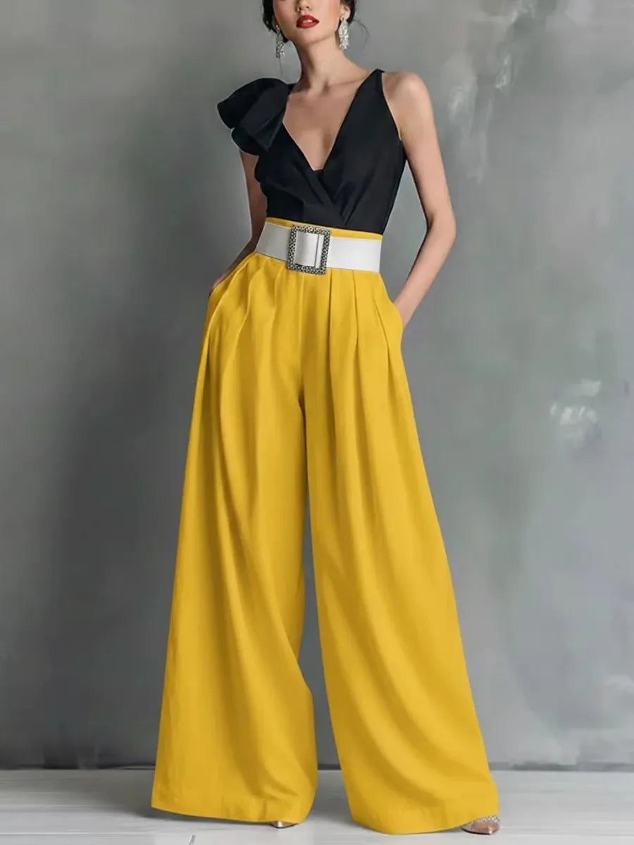Brenda | Belted Wide-Leg Pleated Trousers