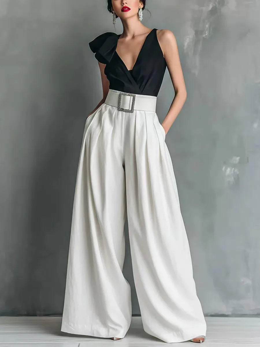 Brenda | Belted Wide-Leg Pleated Trousers