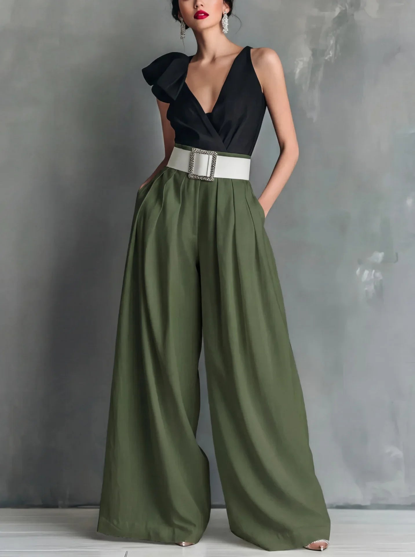 Brenda | Belted Wide-Leg Pleated Trousers